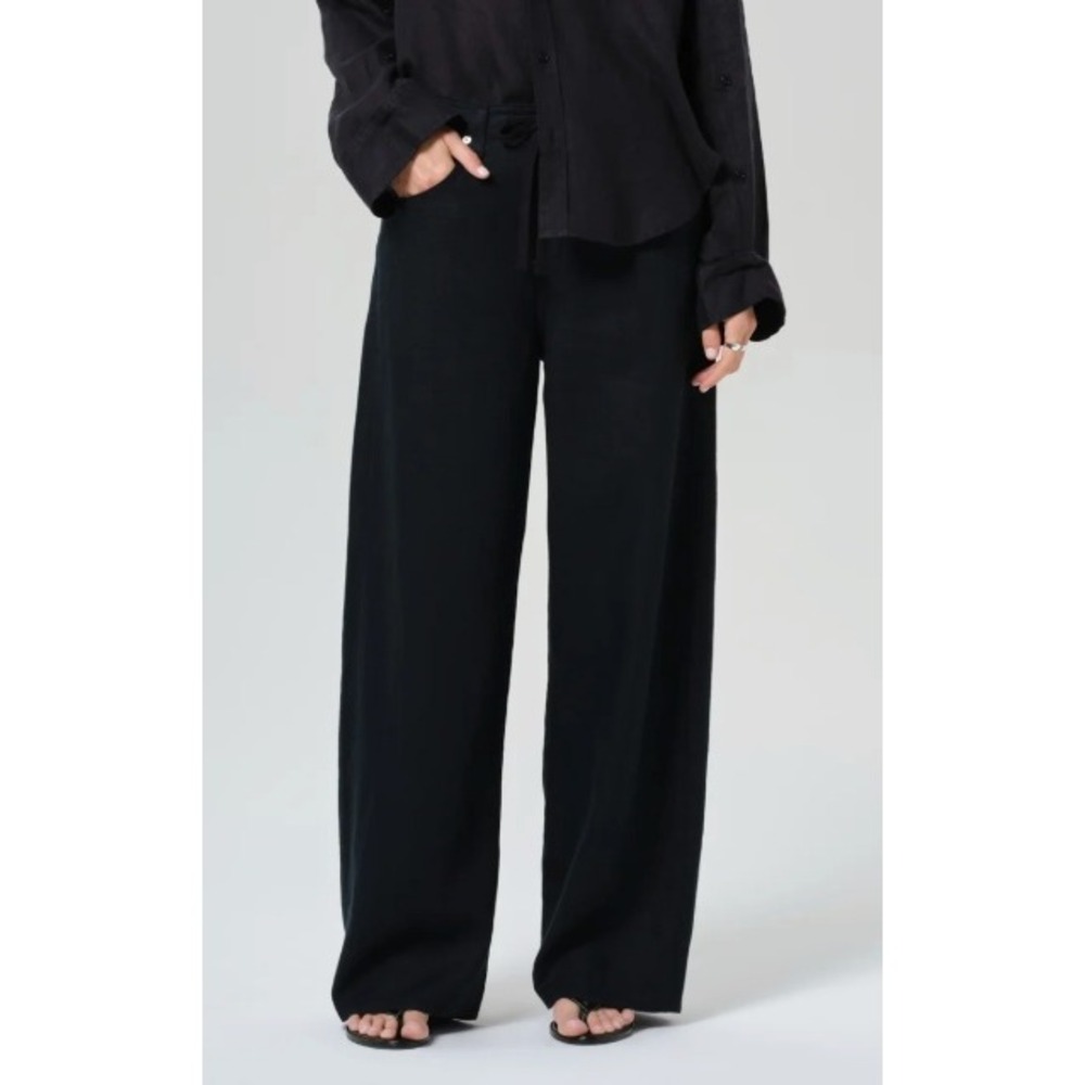 CITIZENS OF HUMANITY Brynn Wide Leg Pants Black Linen Drawstring Women's Size 25